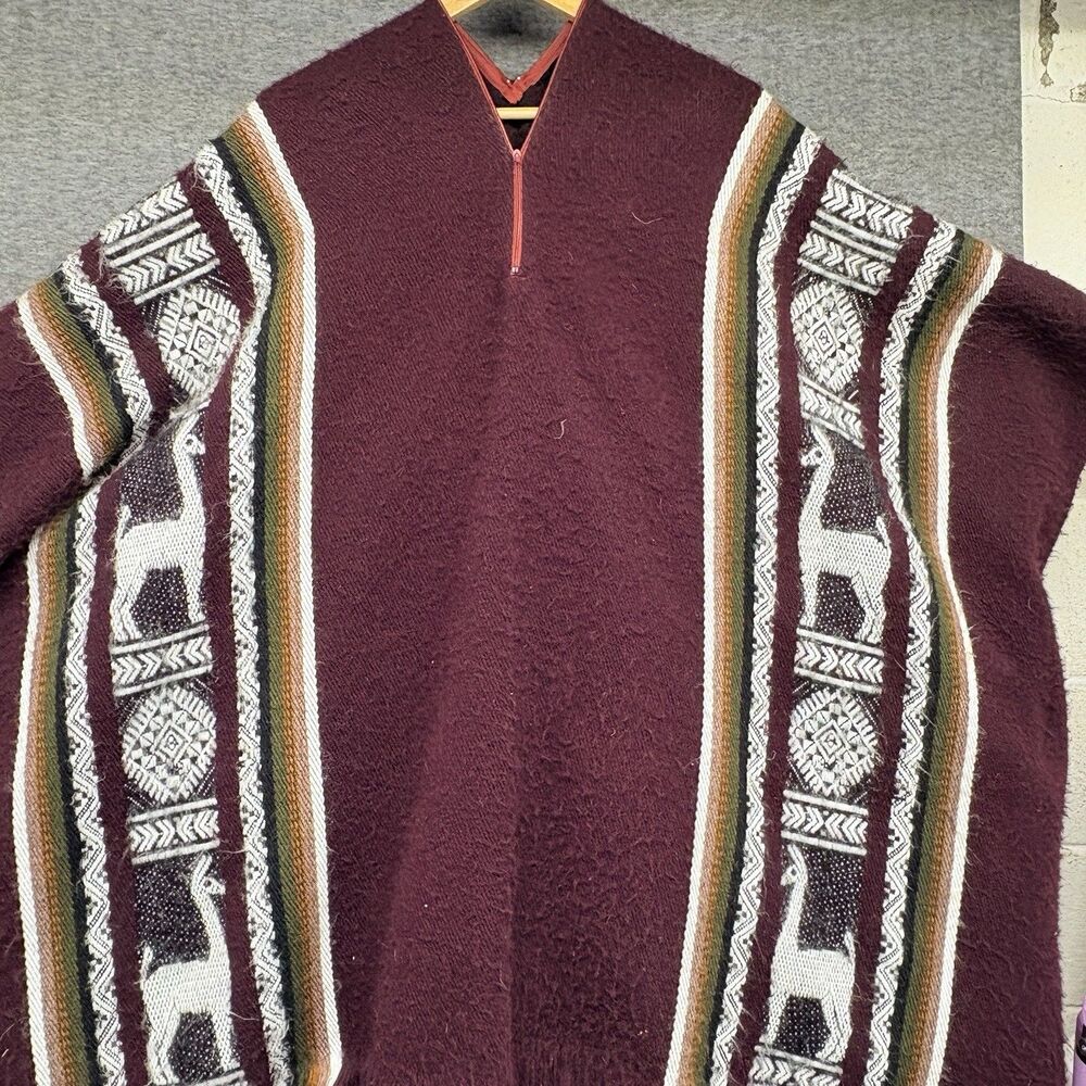 VTG Peruvian Poncho One Size - Unisex 45”x64” Zipper Collar Alpaca Handmade